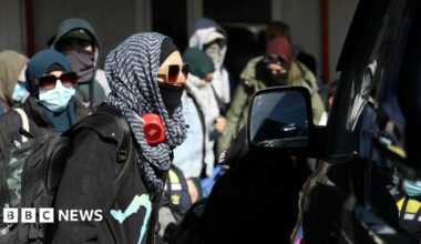 Members of Australian families believed to be linked to the Islamic State militants leave Roj camp near Derik, Syria February 16, 2026.