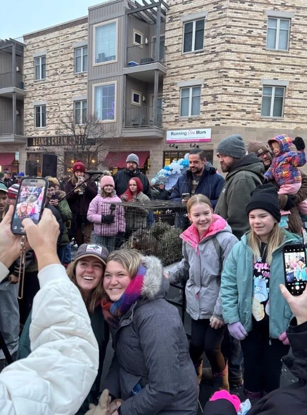 Jimmy takes some time to take pictures with his fans after delivering his weather prediction during the 78th annual Groundhog Day Prognostication on Feb. 2, 2026, in Sun Prairie, Wisconsin.