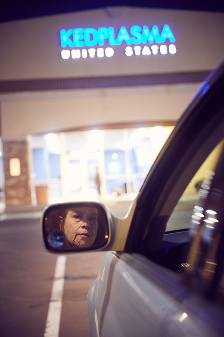 Jill Chamberlain waits outside of KED Plasma center in Phoenix.