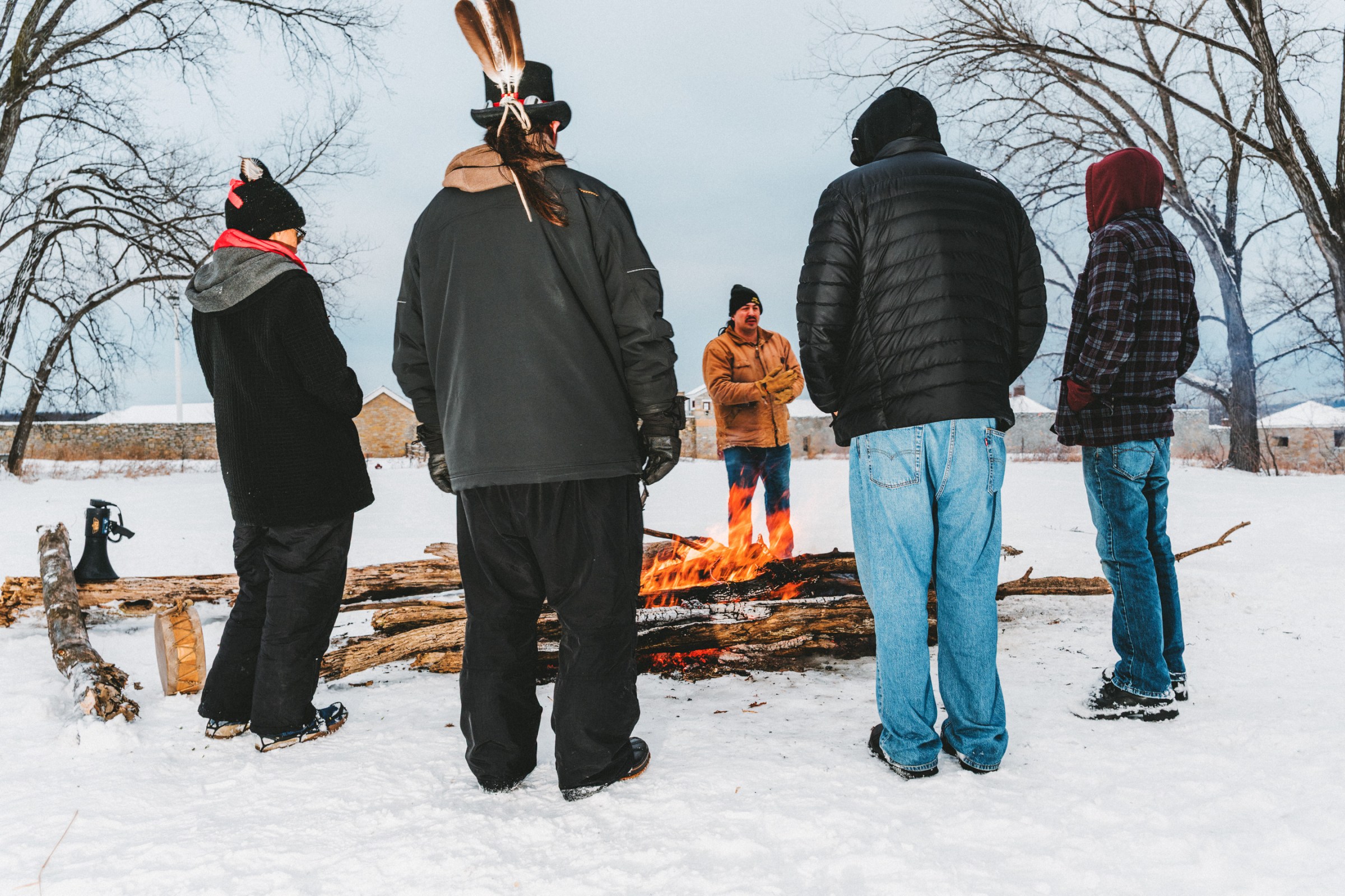 Native American land back gathering outsdie of Historic Fort Snelling