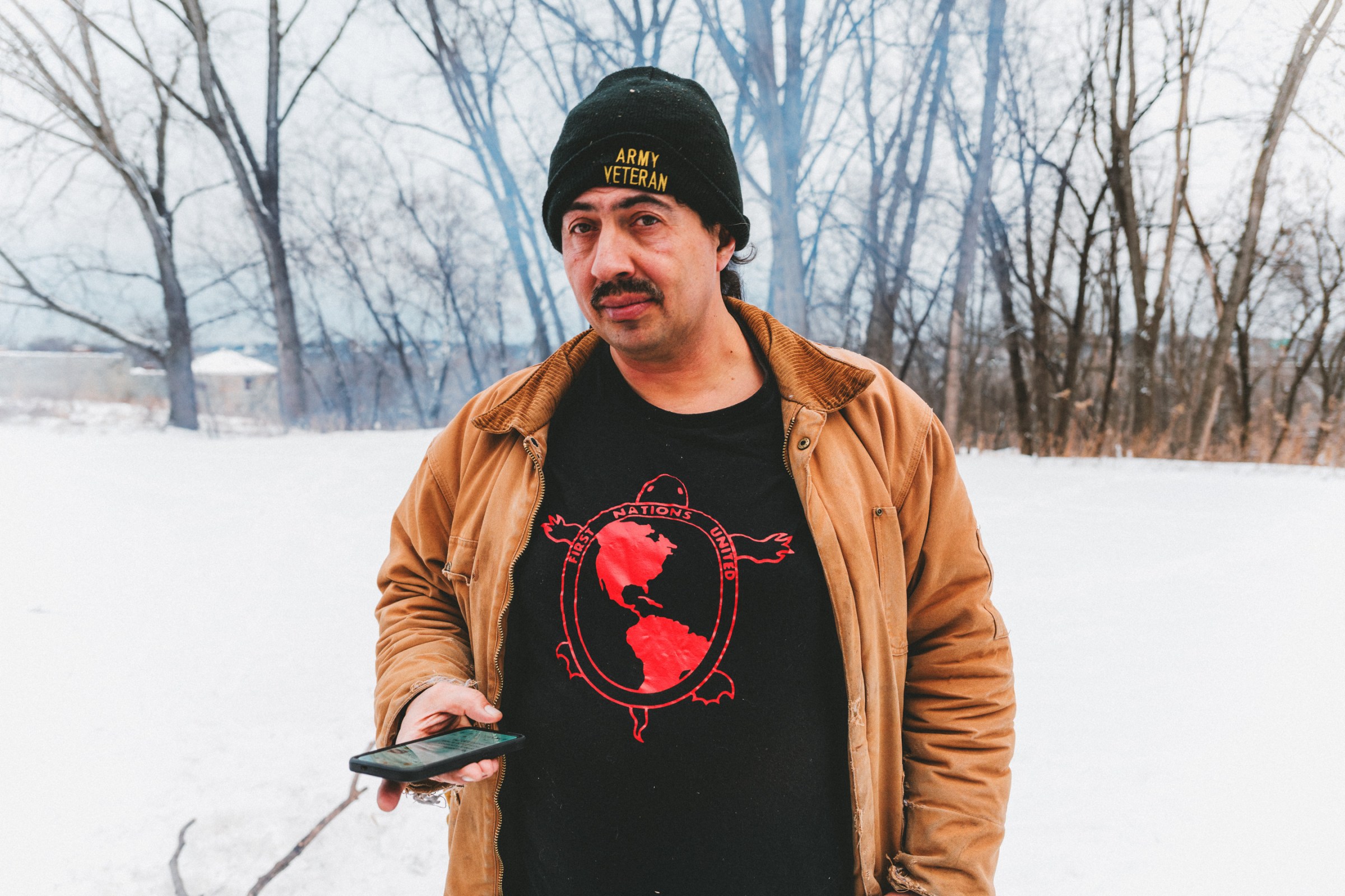 Native American land back gathering outsdie of Historic Fort Snelling