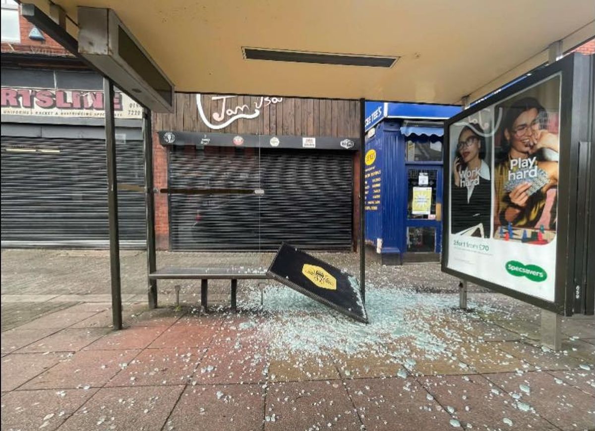 A bus stop was smashed up and vandalised over the weekend
