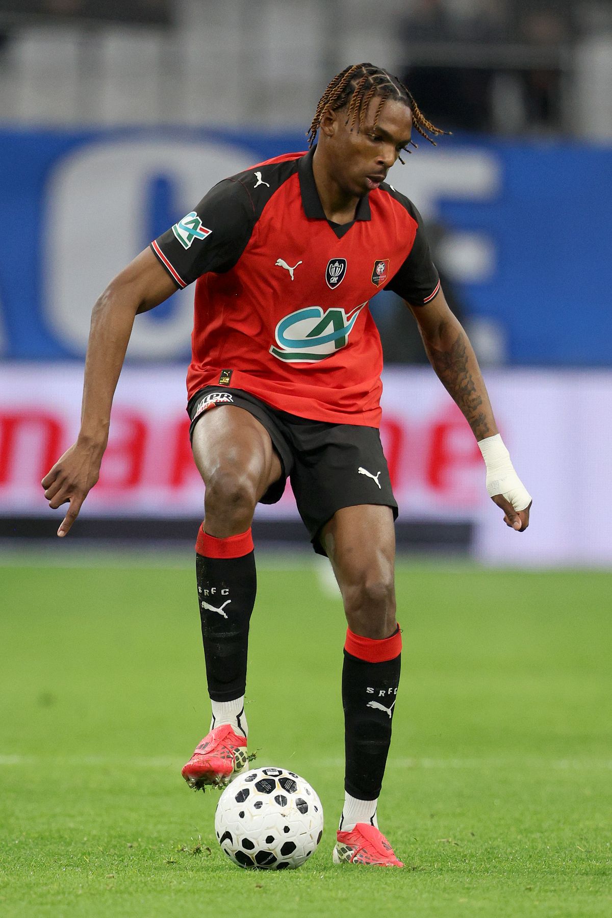 MARSEILLE, FRANCE - FEBRUARY 3: Jeremy Jacquet of Stade Rennais in action during a French Cup match between Olympique de Marseille and Stade Rennais at Orange Velodrome on February 3, 2026 in Marseille, France. (Photo by Neal Simpson/Sportsphoto/Allstar via Getty Images)