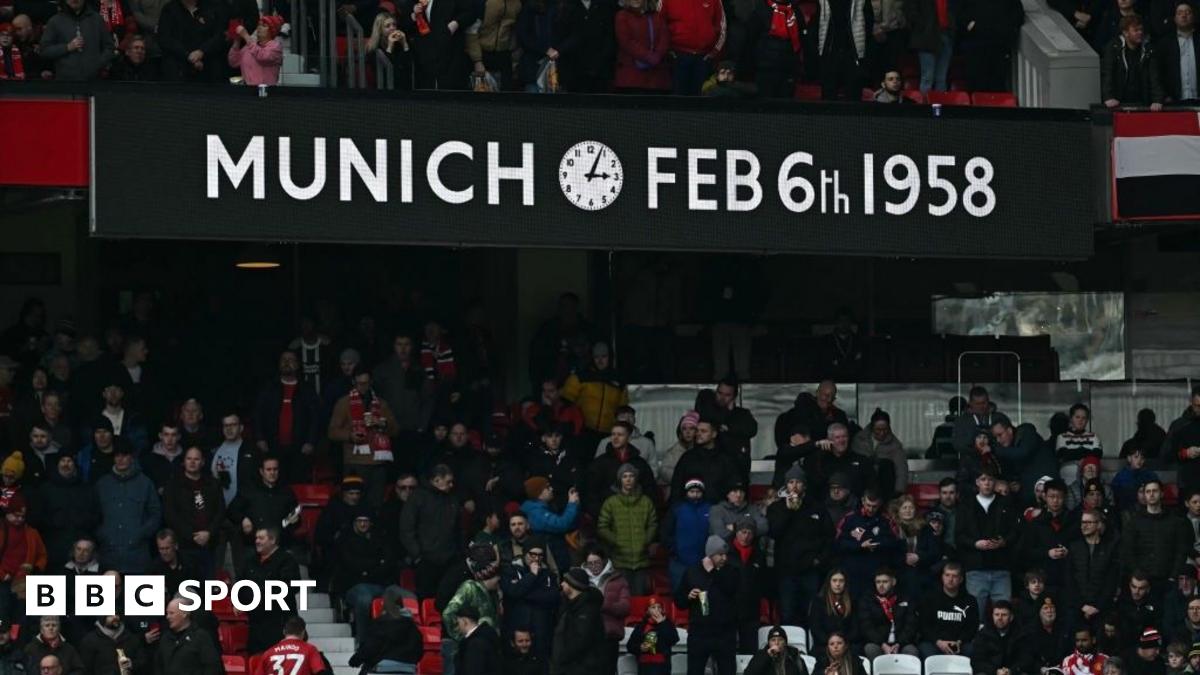 A sign showing the time and date of the Munich aeroplane crash at Old Trafford football ground. Skipper Roger Byrne, England internationals Tommy Taylor and Duncan Edwards, plus Geoff Bent, Eddie Colman, Mark Jones, David Pegg and Billy Whelan were the Manchester United players killed