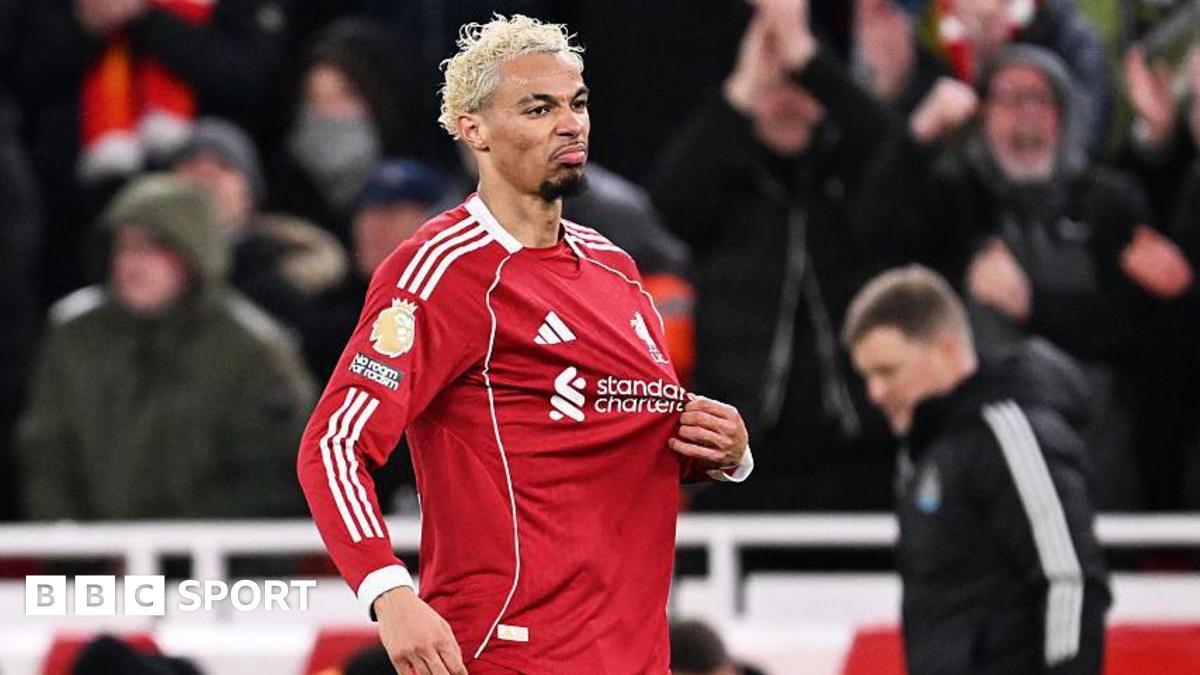Hugo Ekitike celebrates after scoring for Liverpool against Newcastle United at Anfield