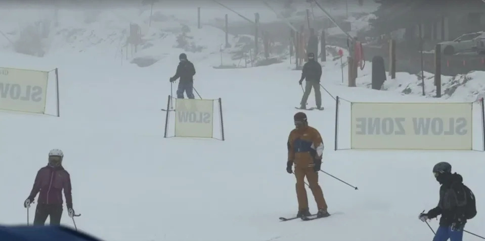 Snow blasts Lake Heavenly Resort, South Lake Tahoe California on Feb. 16, 2026.