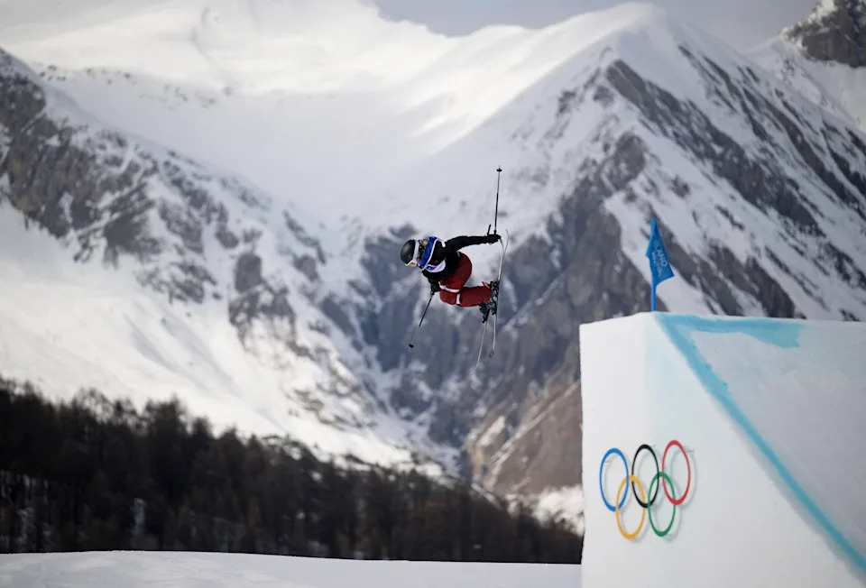 Milano Cortina 2026 Olympics - Freestyle Skiing - Women's Freeski Slopestyle Final - Livigno Snow Park, Livigno, Italy - February 09, 2026. Megan Oldham of Canada in action during her third run REUTERS/Dylan Martinez