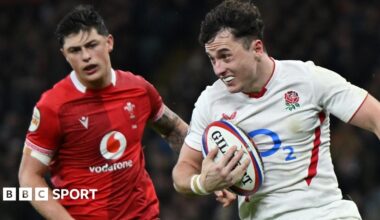 Henry Arundell celebrates scoring a try for England