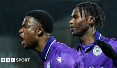 St Mirren manager Stephen Robinson with a graphic of recent results