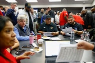 South Oak Cliff head football coach Jason Todd (center) reacts during the UIL realignment...
