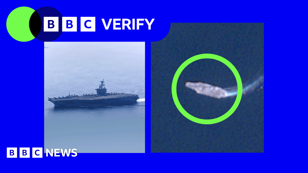 USS Abraham Lincoln in the Arabian Sea and satellite image of the aircraft carrier