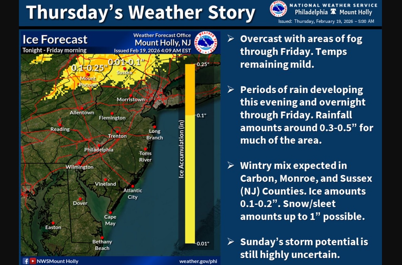 N.J. weather: Freezing rain, ice possible in Sussex County