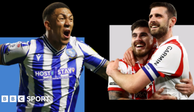 Liam Palmer celebrates scoring for Sheffield Wednesday in the 5-1 League One semi-final play-off win over Peterborough (left) and Southampton duo Ryan Manning and Jack Stephens celebrate after the Saints' 4-3 win at Leicester