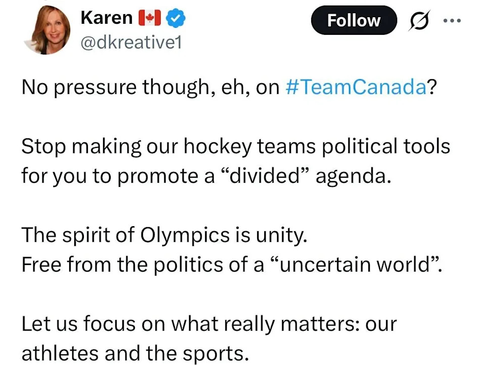 Twitter response to PM's address to Team Canada. (Screengrab via @dkreative1/Twitter)