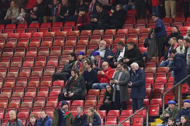 General view inside the stadium as empty seats are seen prior to the Guinness Six Nations 2026 match between Wales and France