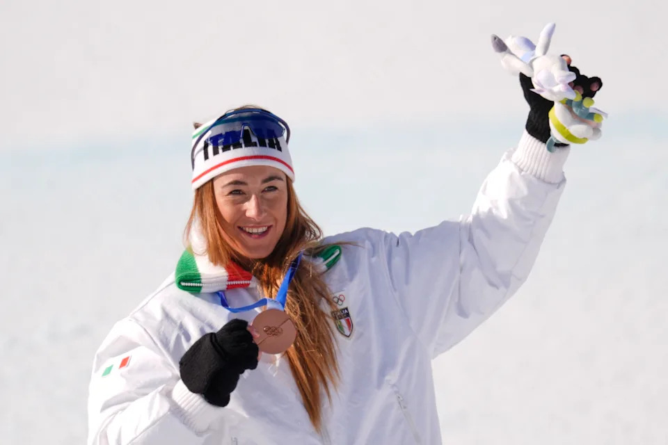 Sofia Goggia, pictured here after winning bronze in the women's downhill.