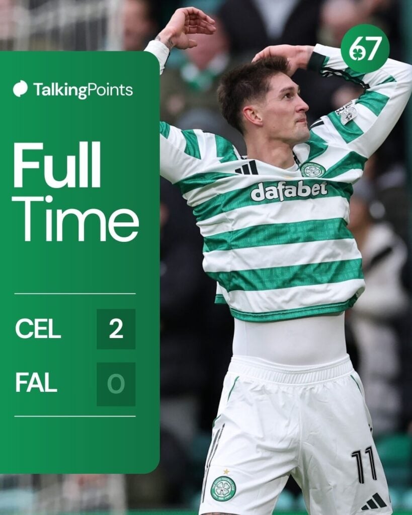 Tomas Cvancara of Celtic celebrates after he scores the opening goal during the William Hill Premiership match between Celtic and Falkirk