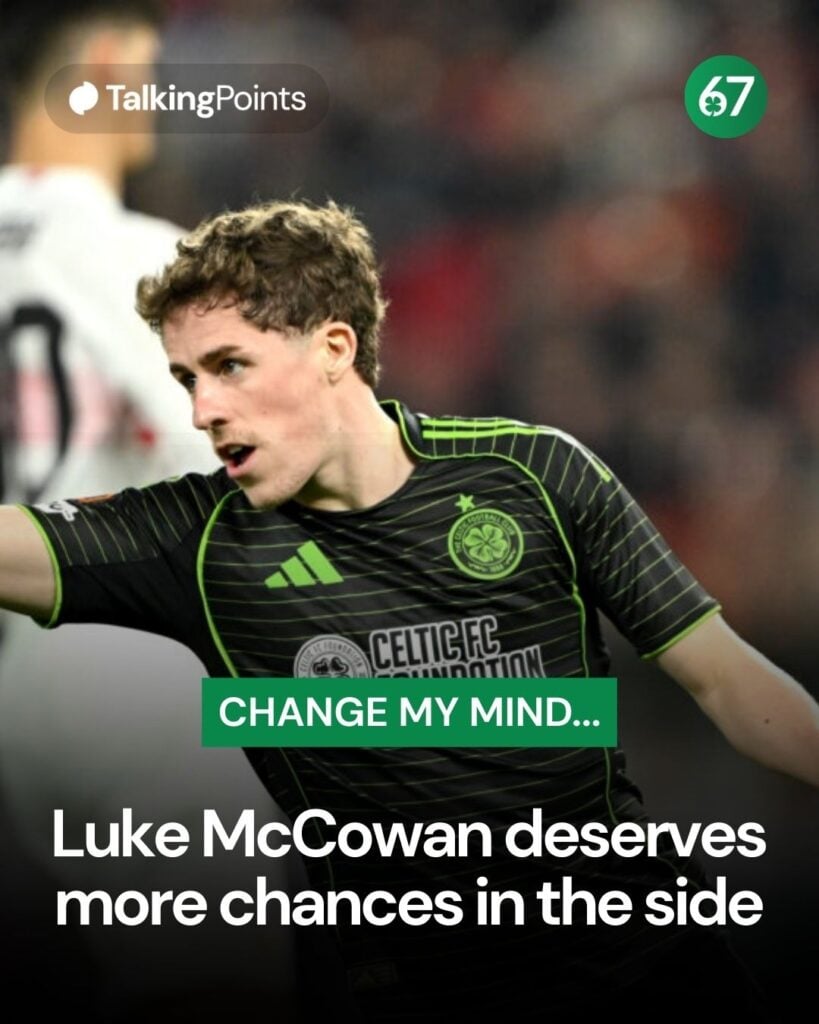 Luke McCowan of Celtic celebrates scoring his team's first goal the UEFA Europa League 2025/26 Knockout Play-off Second Leg match between VfB Stuttgart and Celtic FC