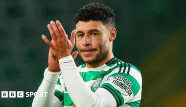 Alex Oxlade-Chamberlain claps Celtic supporters after scoring the winner against Livingston