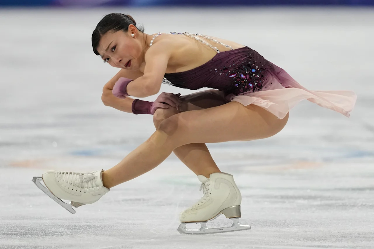 Kaori Sakamoto of Japan competes during the women's figure skating free program at the 2026 Winter Olympics, in Milan, Italy, Thursday, Feb. 19, 2026. (AP Photo/Stephanie Scarbrough)