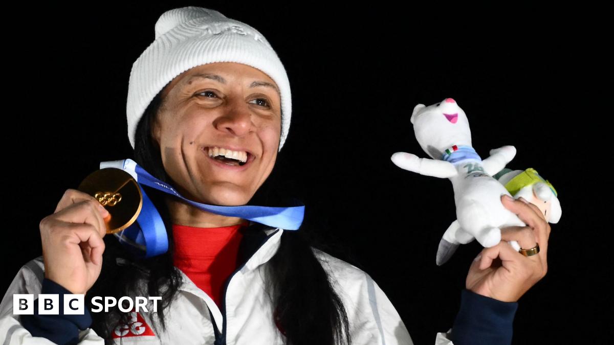 Elana Meyers Taylor celebrates with gold medal at Winter Olympics in Cortina 2026