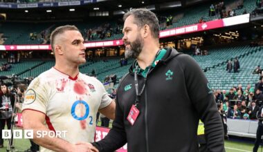 Ben Earl and Andy Farrell shake hands after the game