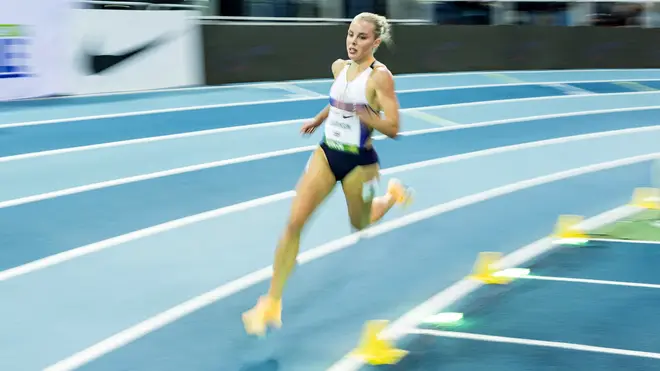 Britain's Keely Hodgkinson competes in the 800m women final at the Athletics meeting "Hauts-de-France Pas-de-Calais" as part of the World Indoor Tour Gold, in Lievin, northern France