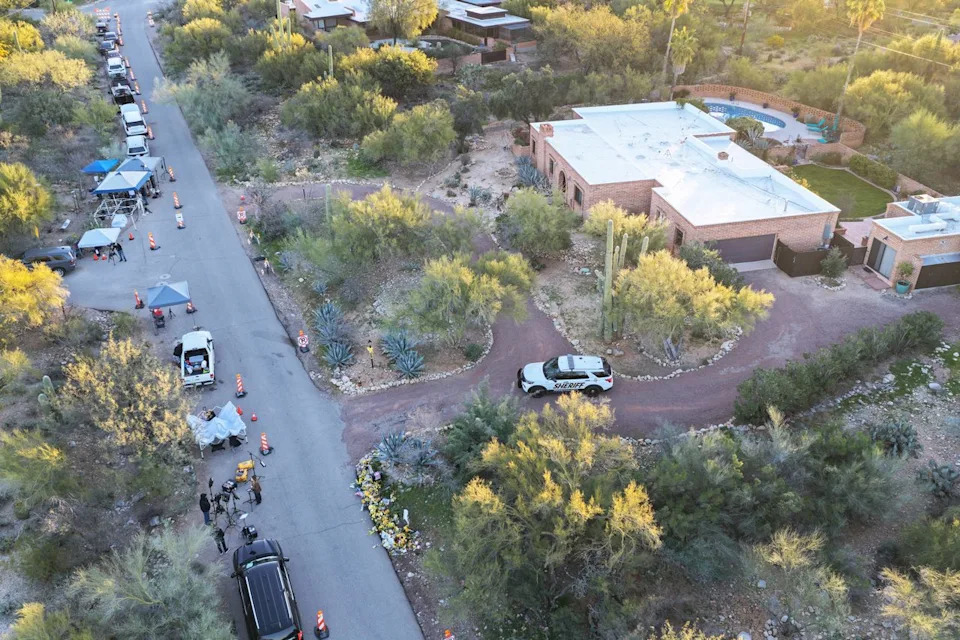 Aerial view of Nancy Guthrie's Tucson, Ariz., home on Feb. 23, 2026Credit: Joe Raedle/Getty