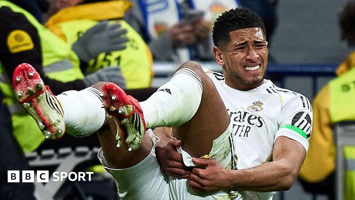 Jude Bellingham of Real Madrid goes down with an injury during the La Liga match between Real Madrid and Rayo Vallecano