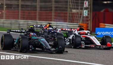 Kimi Antonelli leads Esteban Ocon and Max Verstappen on track during day two of the final pre-season test