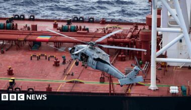 Footage posted by the Pentagon appears to show troops boarding the tanker by helicopter