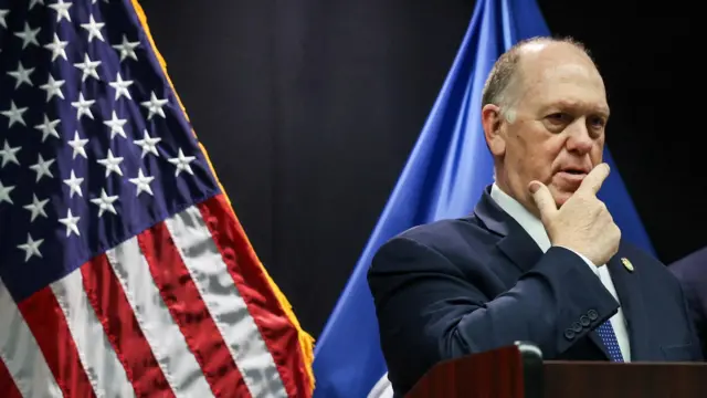 White House border tsar Tom Homan gestures during a press conference