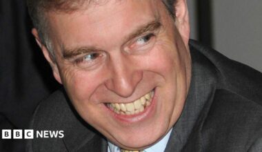 Prince Andrew in close up smiling in a photo from 2020