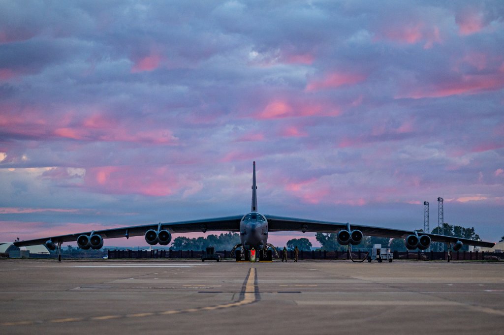 A U.S. Air Force B-52H Stratofortress assigned to the 2nd Bomb Wing, Barksdale Air Force Base, Louisiana, sits on the flightline on Morón Air Base, Spain, Nov. 19, 2025, as part of Bomber Task Force Europe 26-1. The ability of U.S. forces and equipment to operate in conjunction with those of our Allies and partners is critical to bolstering an extended network of capabilities to decisively meet the challenges of today and tomorrow. (U.S. Air Force photo by Tech. Sgt. Codie Trimble)