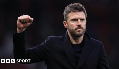 Manchester United interim boss Michael Carrick raises his fist in celebration after a Premier League win over Fulham