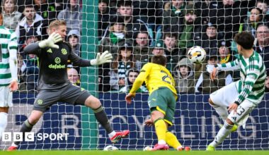 Felix Passlack scores for Hibernian against Celtic