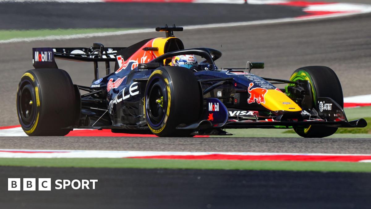 Max Verstappen drives the 2026 Red Bull on track in Bahrain during pre-season testing