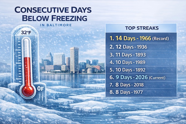 Baltimore History Of Consecutive Days Below Freezing
