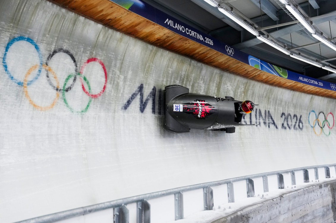 Cynthia Appiah takes part in a training session before competing in women’s monobob