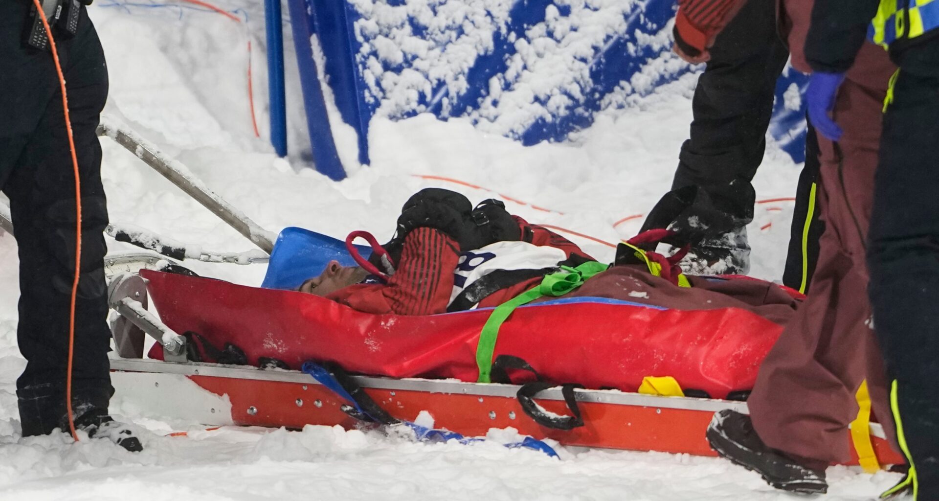Canadian snowboarder Mark McMorris crashes during big air training