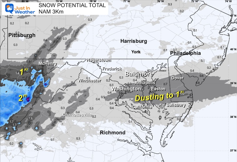 February 2 weather forecast snow total Wednesday NAM
