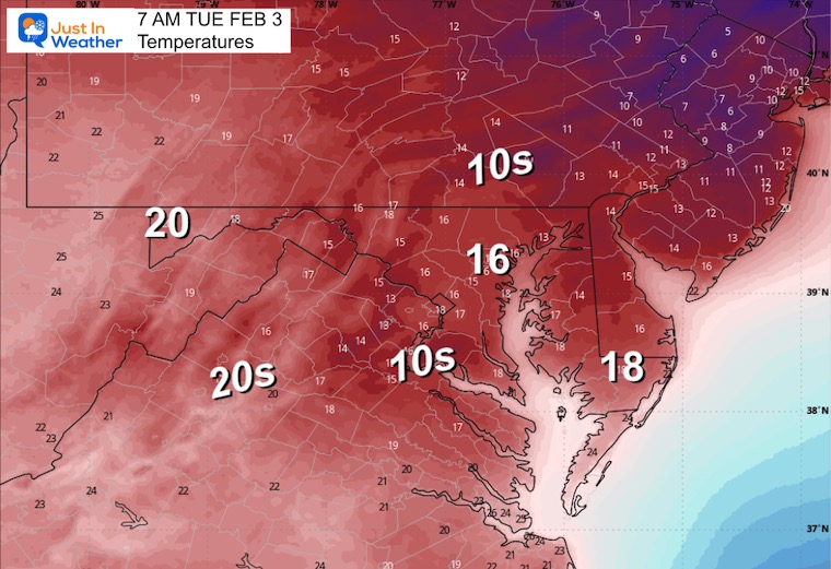 February 2 weather temperatures Tuesday morning