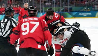 France suspends defenceman after fight, taunts in Olympic hockey game against Canada - CTV News