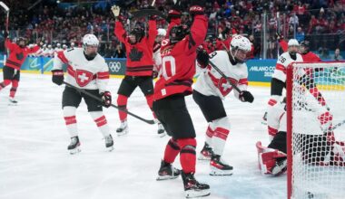 Canada escapes disaster in semis, beating Swiss 2-1 to set up U.S. showdown for gold