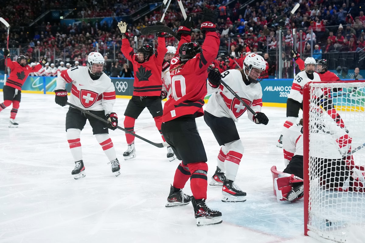 Canada escapes disaster in semis, beating Swiss 2-1 to set up U.S. showdown for gold