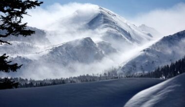 Snow storm falls on the Sierras.