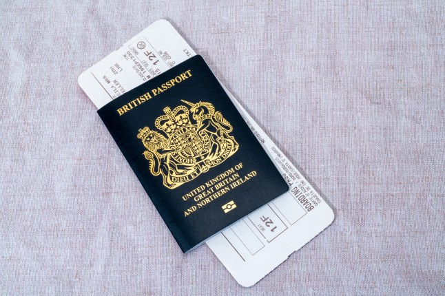 A British passport containing a plane ticket is seen