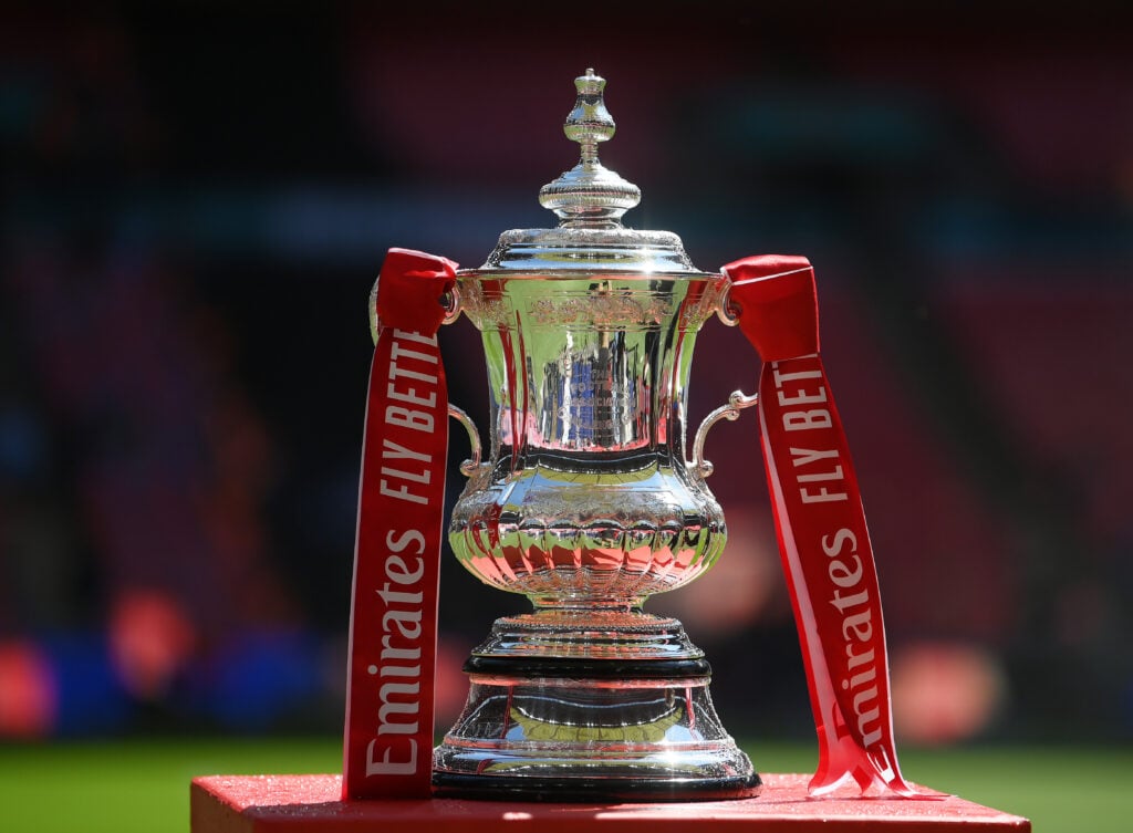 A general view of the FA Cup trophy at Wembley.