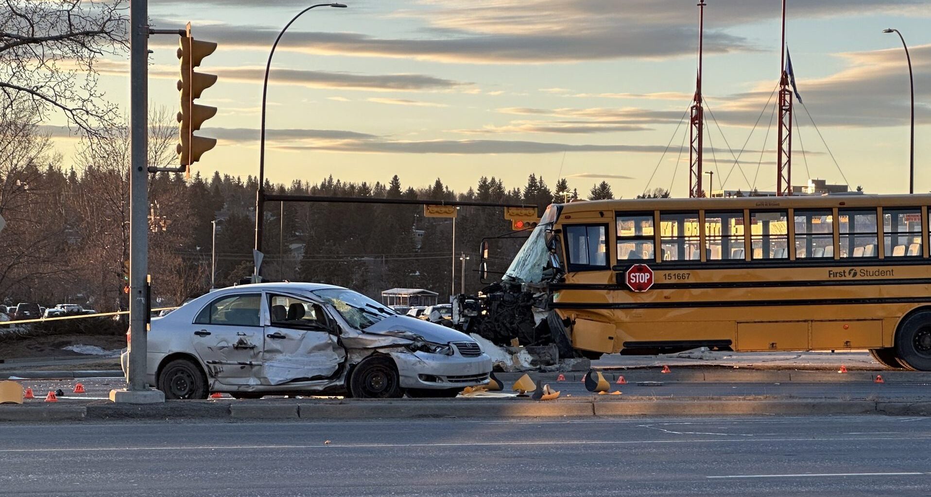 School bus, car collide on Macleod Trail; Two drivers seriously hurt