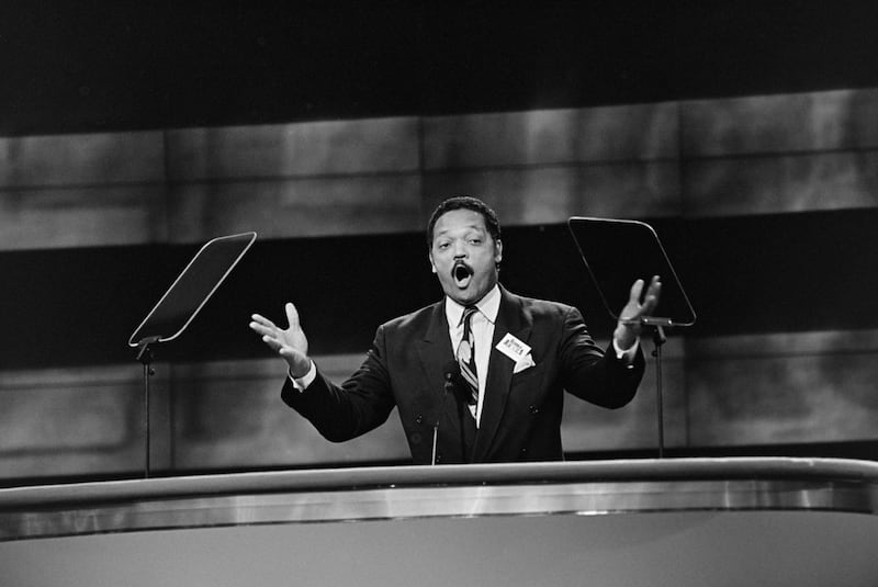 The Rev. Jesse Jackson speaks at the Democratic National Convention at Madison Square Garden in July of 1992.. (Ricky Flores/Getty Images)
